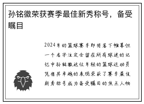 孙铭徽荣获赛季最佳新秀称号，备受瞩目