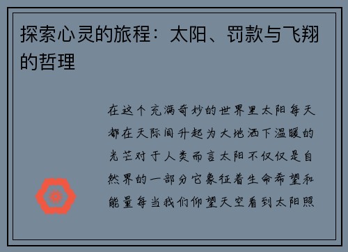 探索心灵的旅程：太阳、罚款与飞翔的哲理